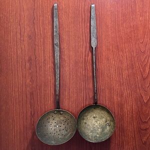 ANTIQUE LADLE & STRAINER / Early 1800’s HAND-FORGED IRON And BRASS / Very Rare!
